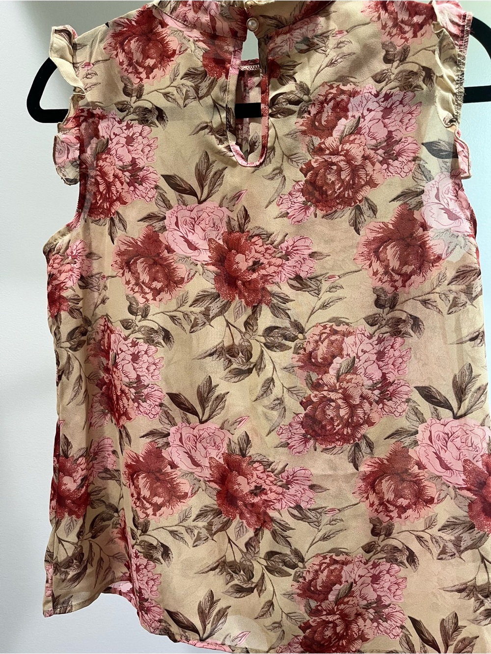 Amazon Floral Mock Neck Sleeveless Blouse - Pink on Cream - Picture 5 of 6